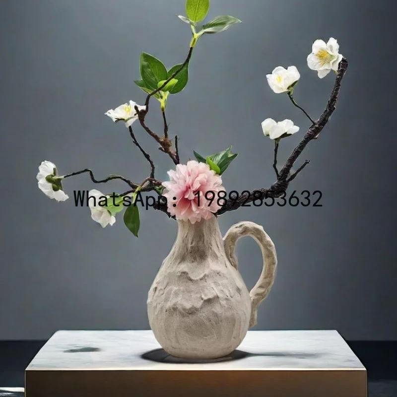 

Ceramic Vase Irregular Grain Handmade Kettle Flower Vase Floral Arrangement Accessories Crude Pottery Home Decoration