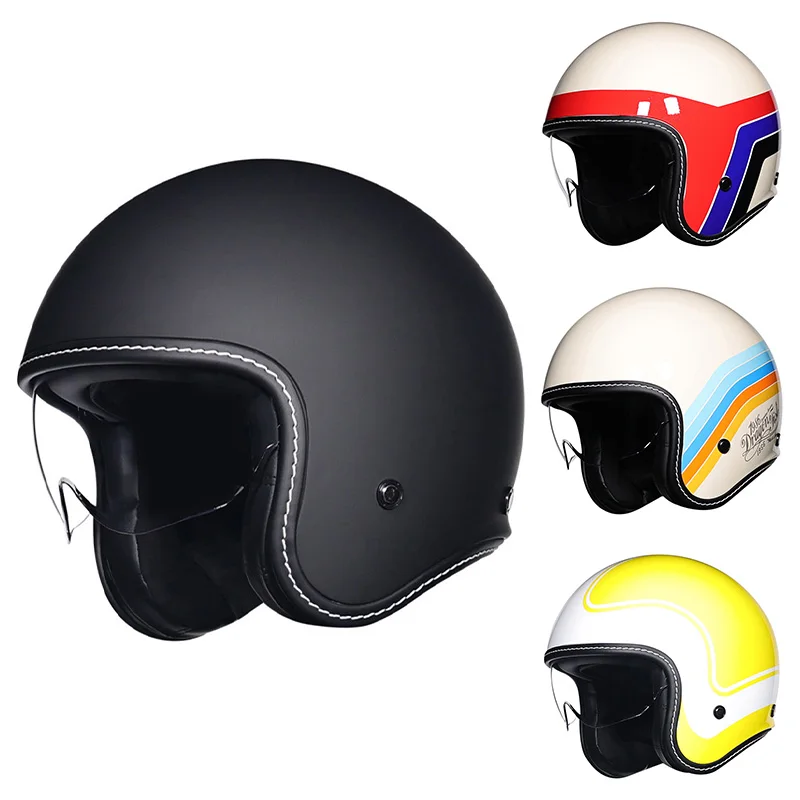 

Retro Open Face Motorcycle Helmets with Clear Visor Vintage Moped Pilot Jet Helmet for Men Women Half Face Motocross Helm DOT