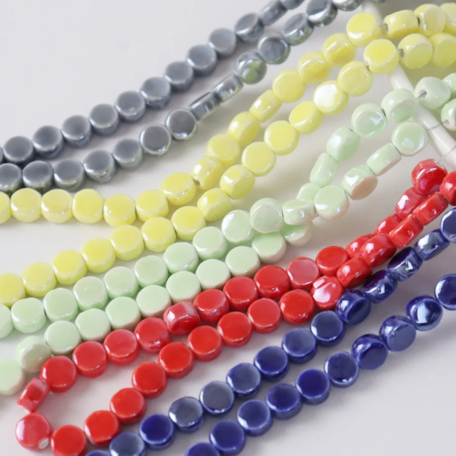 20pcs 8mm Chinese Ceramic Beads Cindy Color Round Flat Spacer Beads For Jewelry Making Finding DIY Bracelet Necklace Accessories