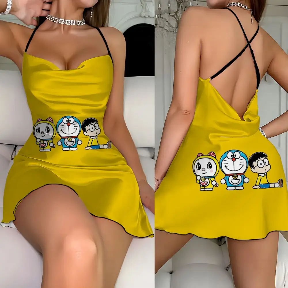 Cute Sexy dress Doraemon Element Print Pure Chic Elegant Party Dress 2024 Dress Feminine Fashion Summer Ladies