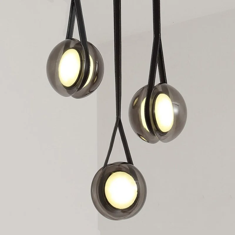 Modern Glass Leather LED Pendant Light Dining Table kitchen Island Bedroom Bedside Living Room Entryway Cabinet Small Chandelier