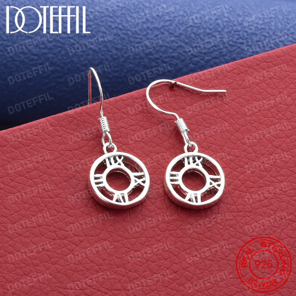925 Sterling Silver Delicate Roman Numeral Round Earrings for Women, Fashionable Wedding Party Gift Jewelry Accessories