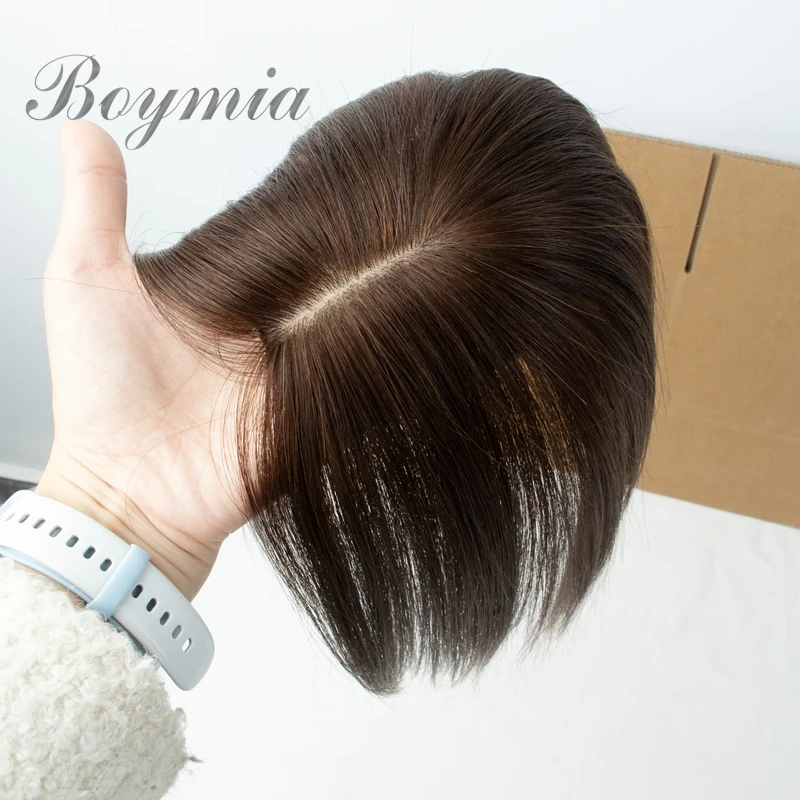 ヘアピース 2クリップ付き 透明レース 人毛ヘアピース 女性用 ナチュラルな髪の毛 薄毛用 ワンピースヘアピース 5x9cm