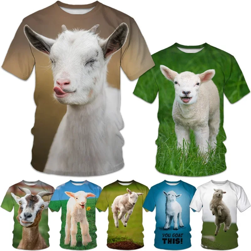 

Cute Animal Goat 3D, лето 2024, мужская повседневная модная футболка с круглым вырезом, мужская и женская крутая дышащая футболка с короткими рукавами и овечкой, топ