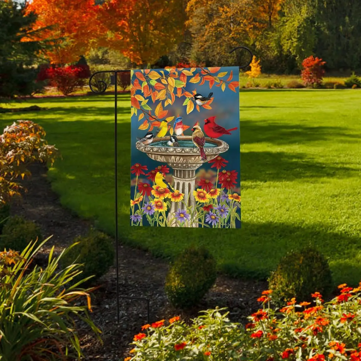 Briarwood Lane Fall Birdbath Floral Garden Flag TTW LLG GGO