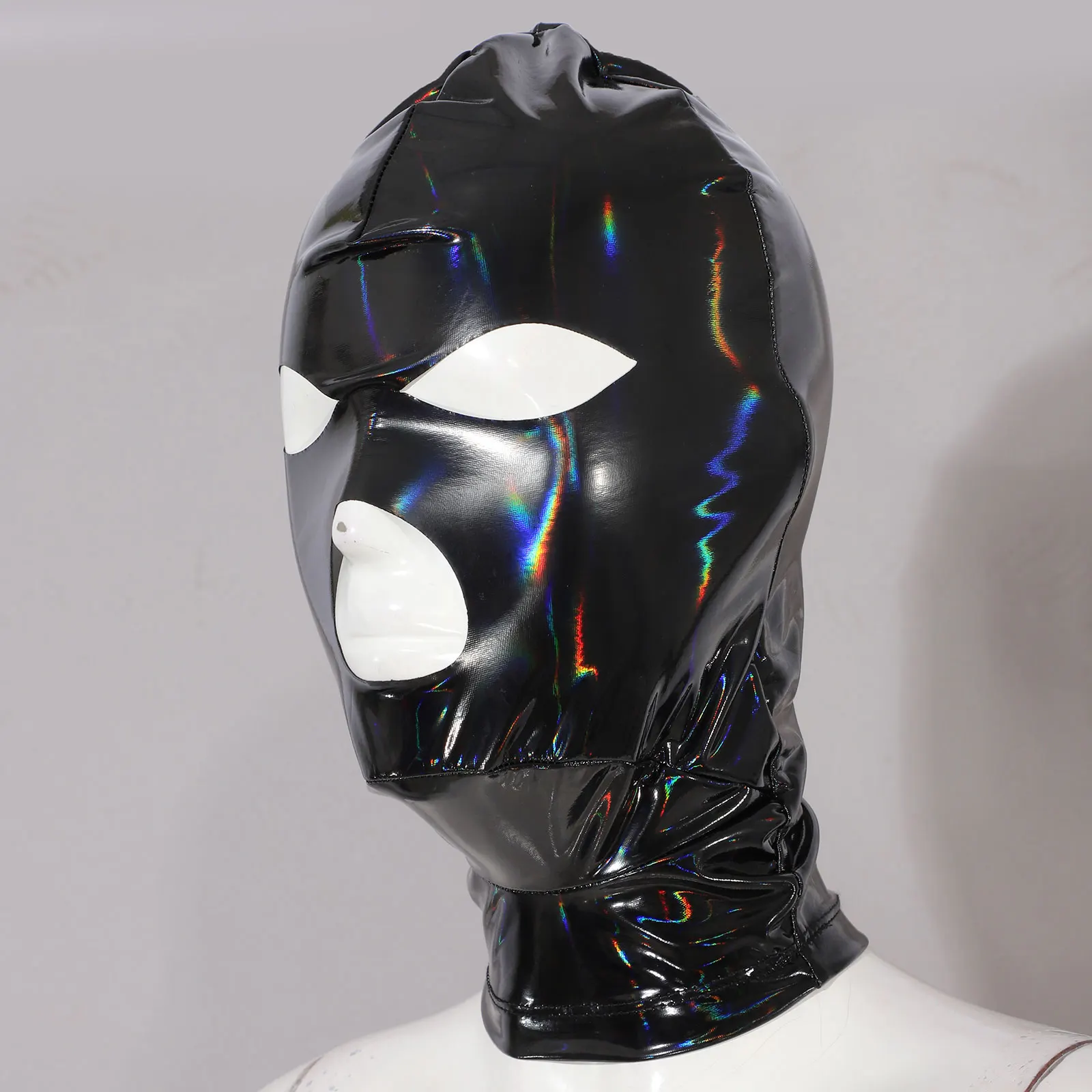 Adult Full Cover Latex Masks 3-Hole Cutout Back Zipper Hood Fancy Gradient Balaclava Headgear for Club Carnivals Crossdressing