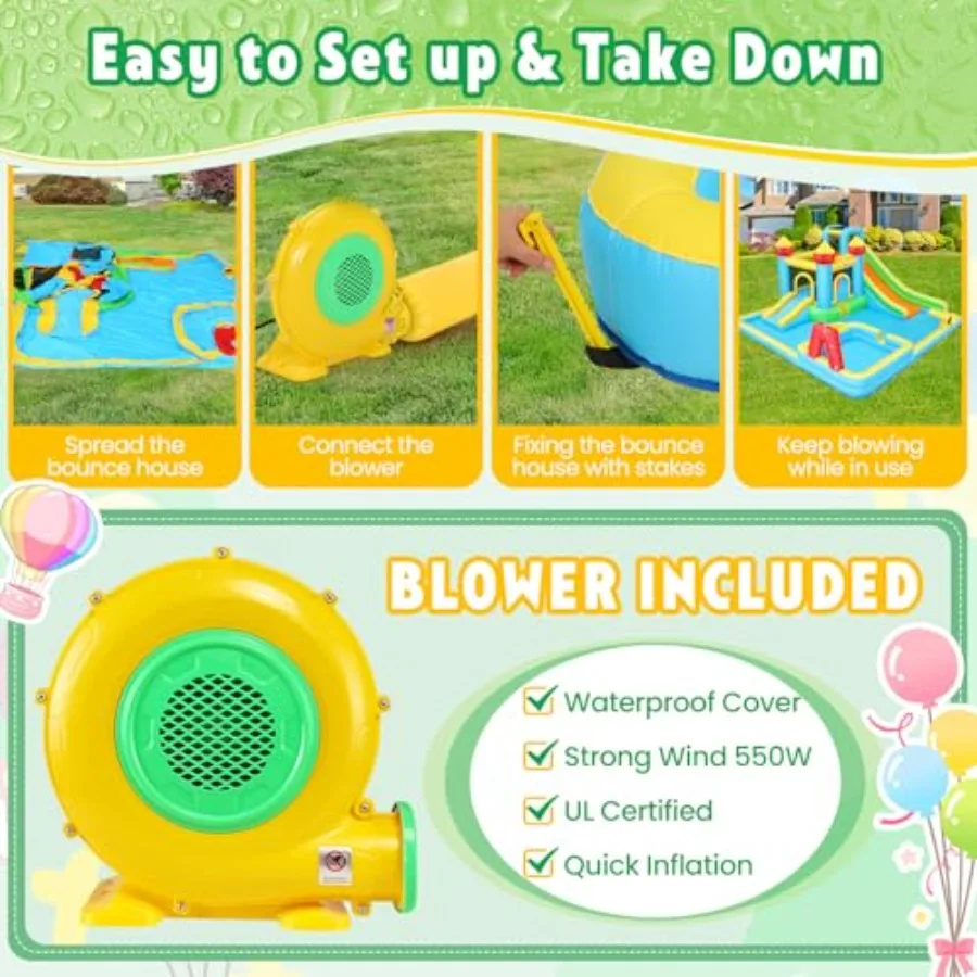 منزل WHUBEFY القابل للنفخ مع منفاخ للأعمار من 3 إلى 12 عامًا: قلعة نطاطة خارجية وداخلية تتميز بجدار تسلق بشريحتين