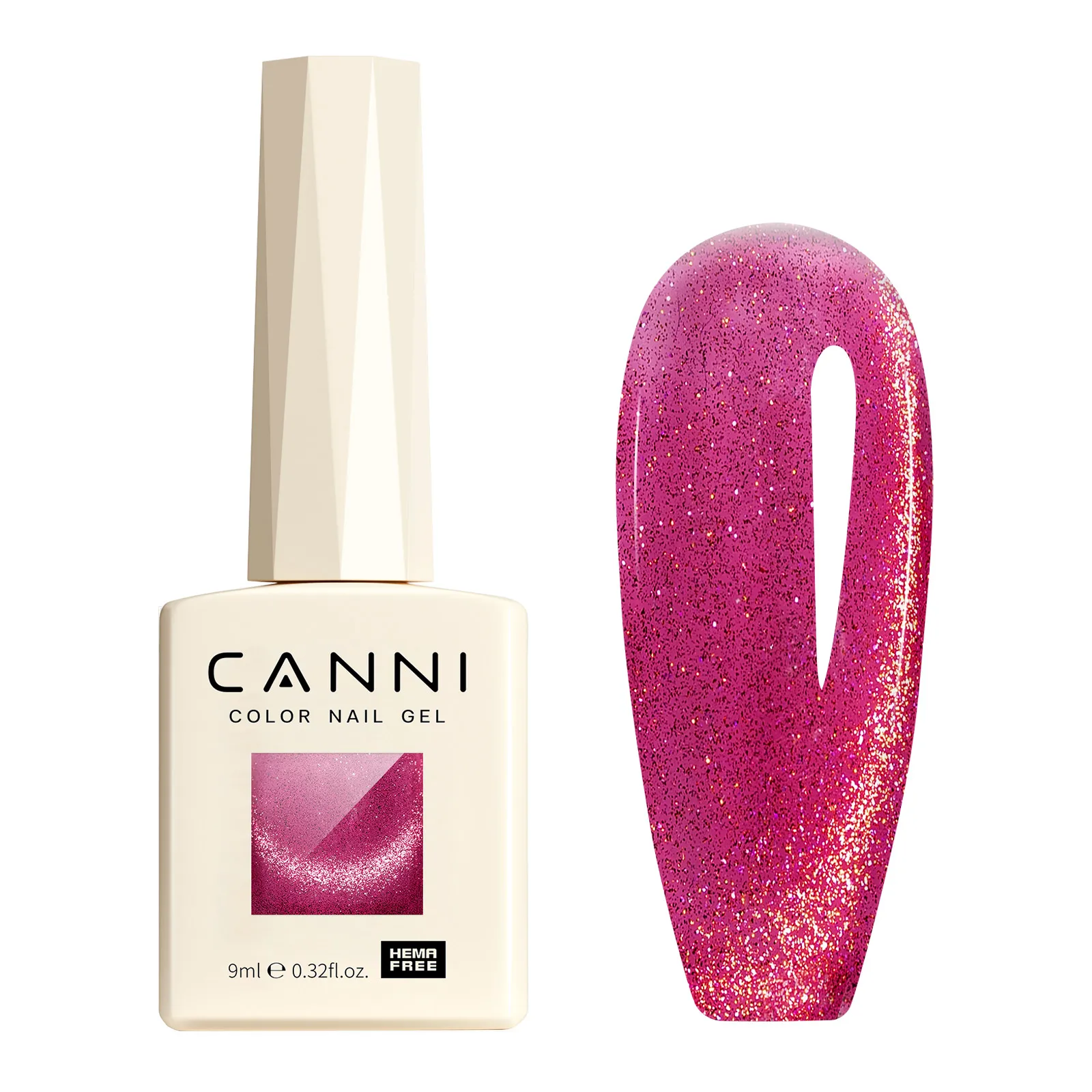 # 8047 CANNI キャットアイジェルネイルポリッシュ TPO/Hemaフリー ソークオフ UV LEDジェル トップコート/ベースコート付き 超光沢グリッターダイヤモンド セミパーマネント 9ML