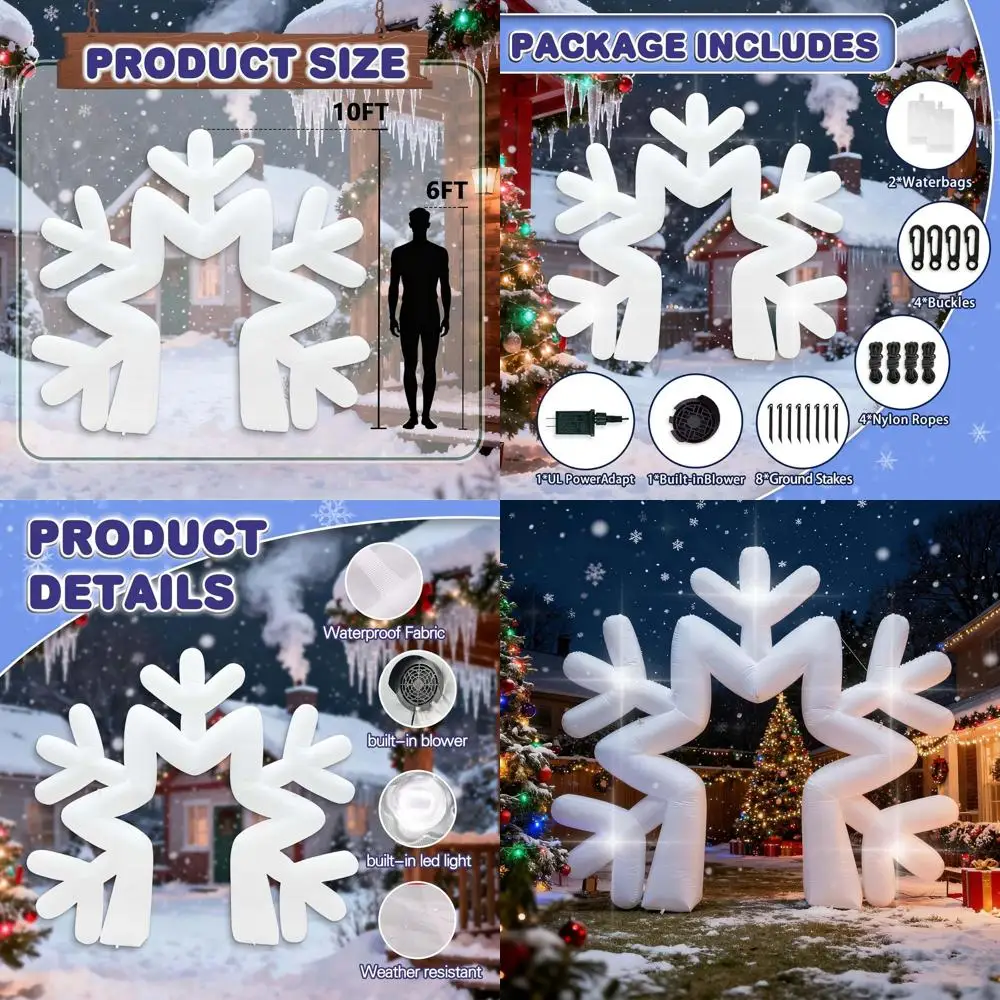 

Inflatable Snowflake Arches for Giant Christmas Events with Built-in Blower and 5 LED Lights, Ideal for Lawn, Garden, Courtyard,
