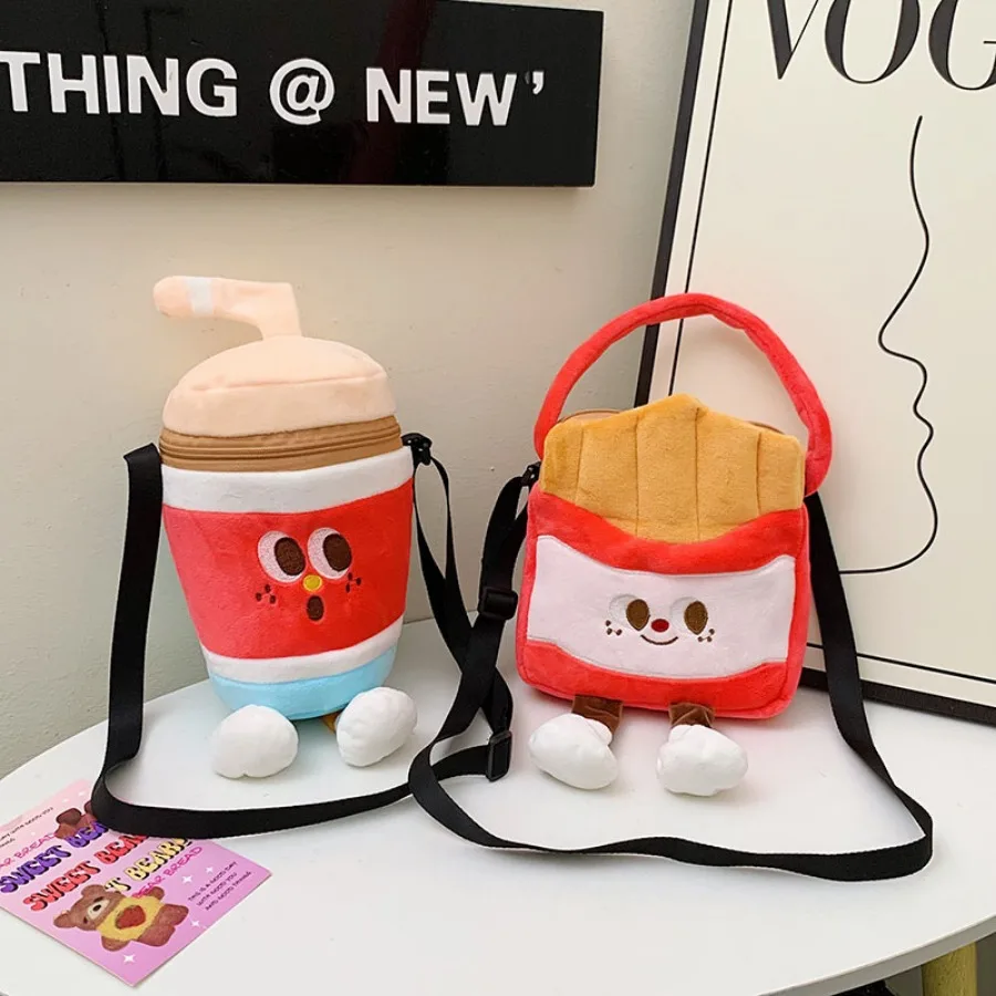 Kawaii Pommes Frites Hamburger Plüsch Rucksack Milch tee Umhängetasche kreative Cross body Geldbörse Geburtstag Weihnachts geschenke