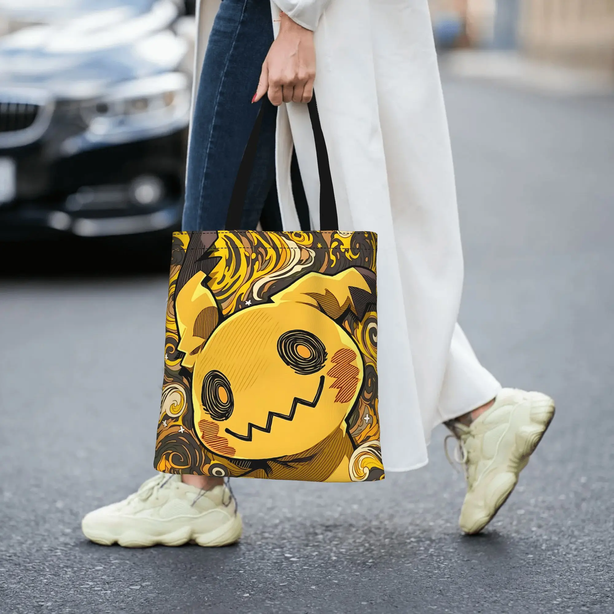 Customized Pokemon Mimikyu Antique Yellow Women's Bag Shopping Bag Reusable Double Sided Canvas Tote Bag Shoulder  Handbag