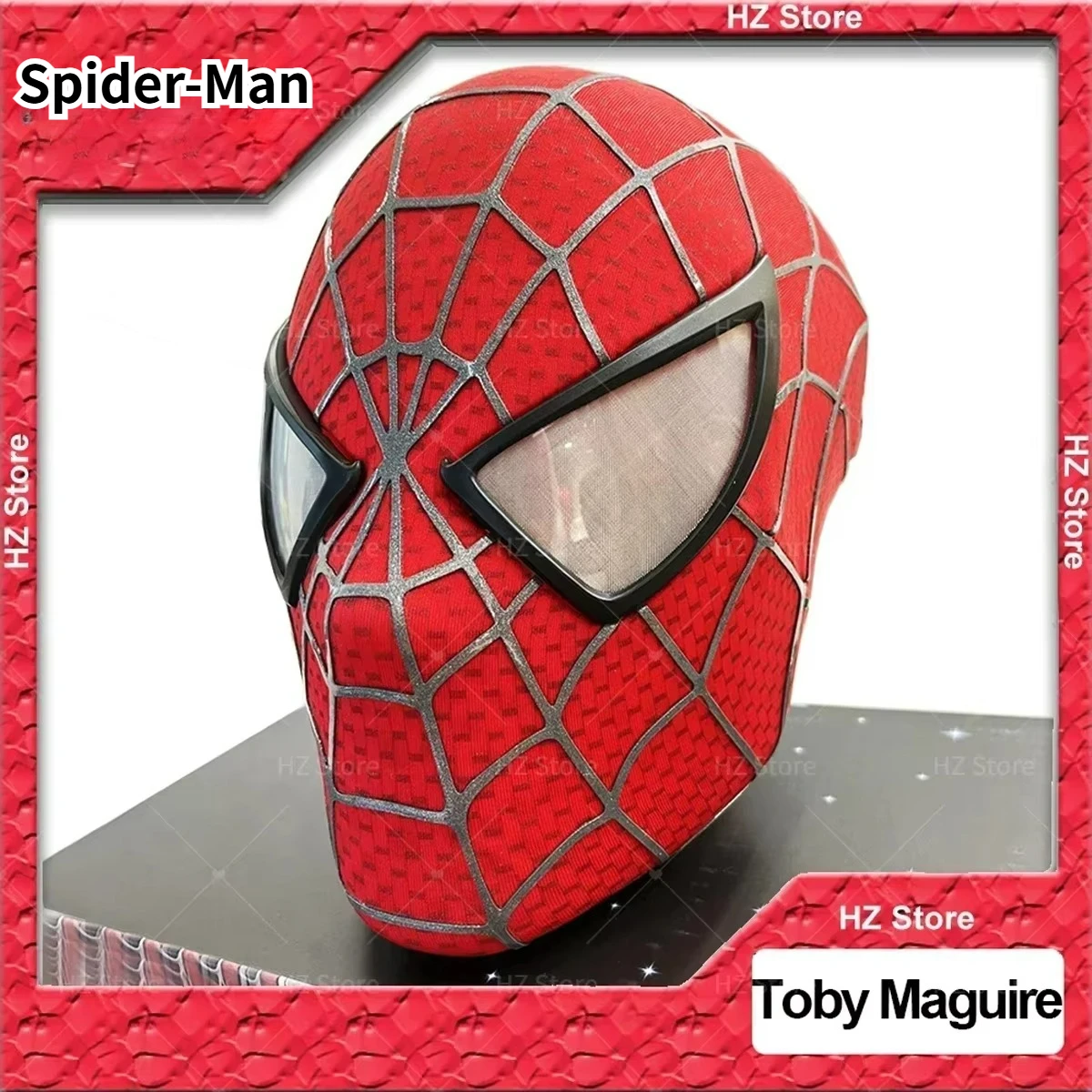 

Toby Maguire Spiderman Mask with Hard Face Shell & Magnetic Eyes Venom 3D Webs Black Spider-Man Cos Masks for Man Birthday Gift