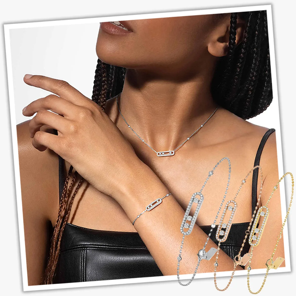 

MXK European and American high-end luxury S925 silver three diamond movable exquisite bracelet suitable for wearing as a gift