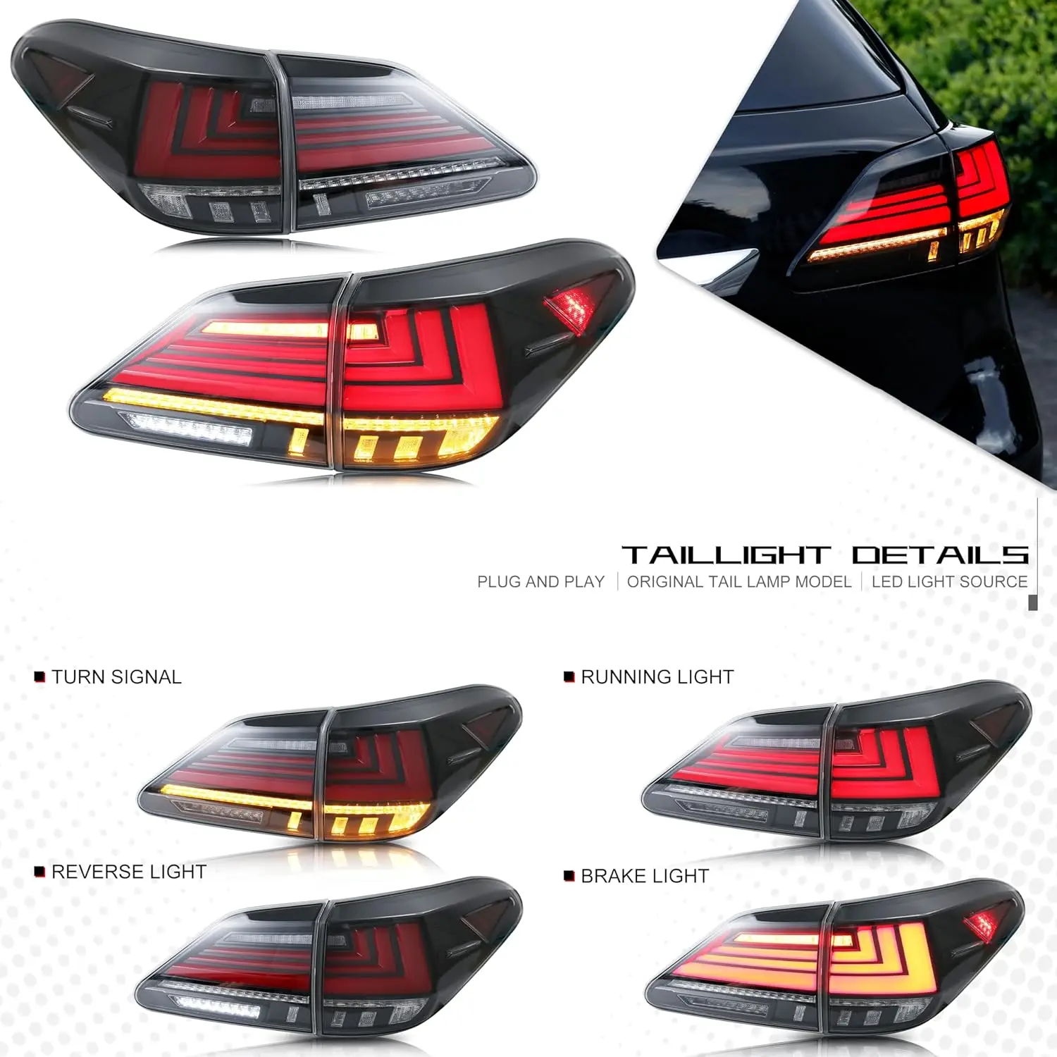 LED Tail Lights For Lexus RX350 RX450 2009-2015 Assembly With Start Up Animation DRL Turn Signal Sequential Rear Lamps