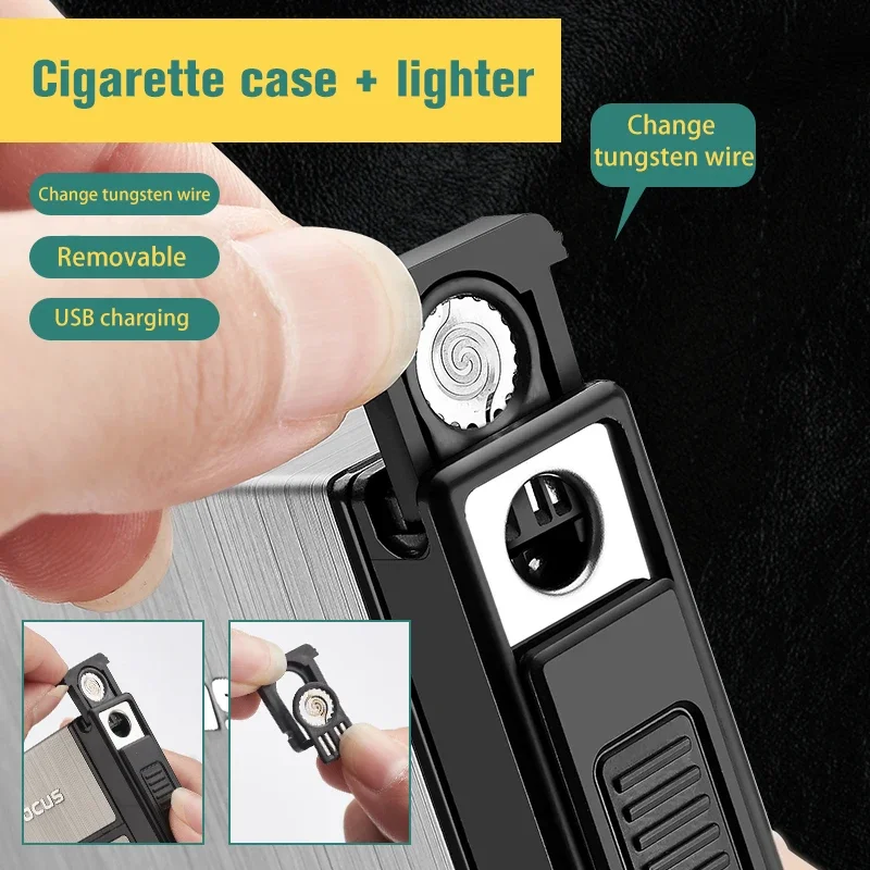 Removable Cigarette Case Box With USB Electronic Lighter for Slim 20pcs Holder Tobacco Windproof Tungsten Plasma Arc Lighter