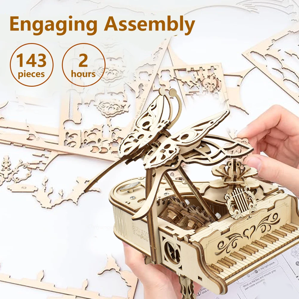Drewniane puzzle 3D Pozytywka Zestaw modelarski do samodzielnego montażu Instrument muzyczny Zestawy do budowania Wystrój domu Rzemiosło Prezent dla