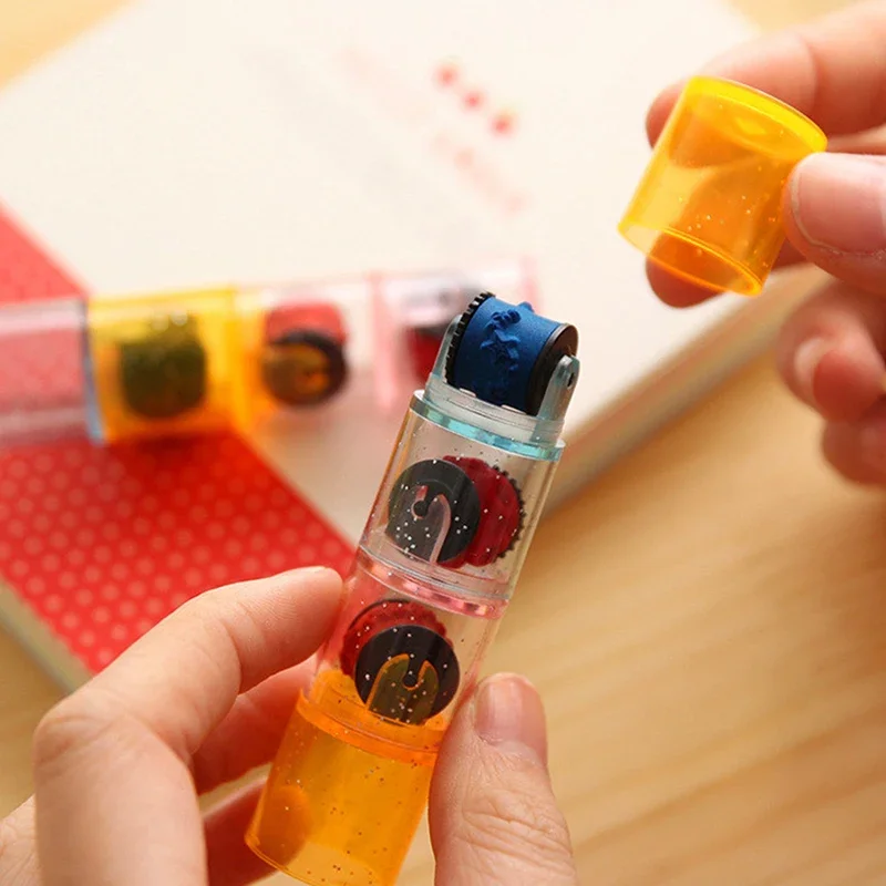 1pcs Cute Mini Roller Stamp Seal Highlighter Funny Learning Cartoon DIY Roller Drawing Diary Tool