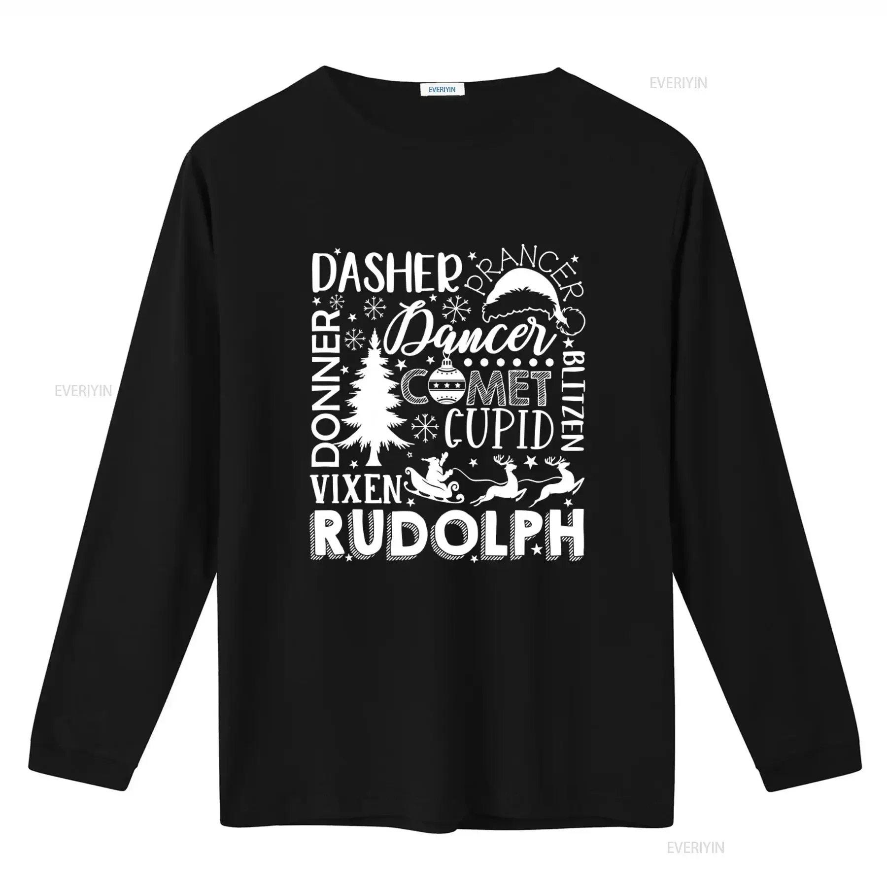 Christmas Dasher Dancer Prancer Vixen Comet Cupid Rudolph Reindeer Santa's Reindeers T Shirt vintage Washed Versatile fashion
