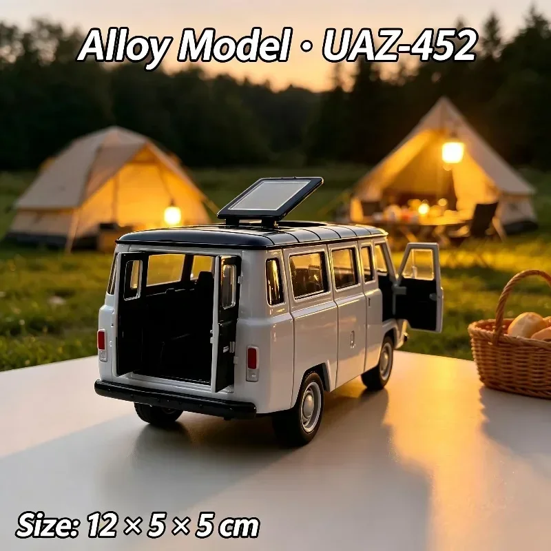 New Arrival 1:36 UAZ-452 Classic Van Diecast Model, Pull Back Toy, 4 Openable Doors & Sunroof, Vintage Tabletop Ornament, Gift