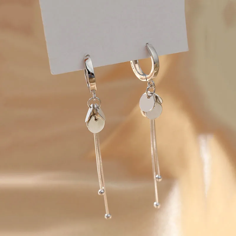 925 Sterling Silver Round Discs Hoop Earrings for Women Long Tassels Earrings Fine Jewelry Gifts Wholesale S-E1342