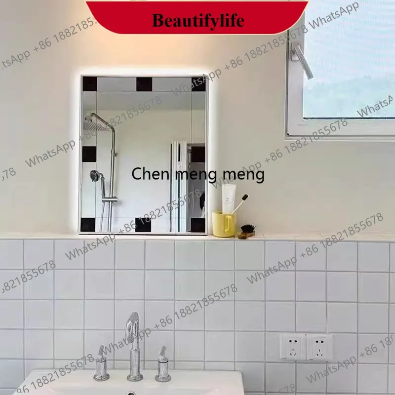 A182 Französischer einfacher Badezimmerspiegel, quadratischer Waschbeckenspiegel, wandhängender intelligenter Badezimmerspiegel mit Beleuchtung