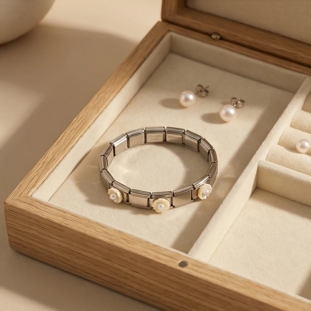 GEMOSA Design Modisches Blumen-Armband im italienischen Stil, passend für 9mm Edelstahl-Schmuckherstellung, DIY Damen Charm-Armband Geschenke 2026 – Detail 4