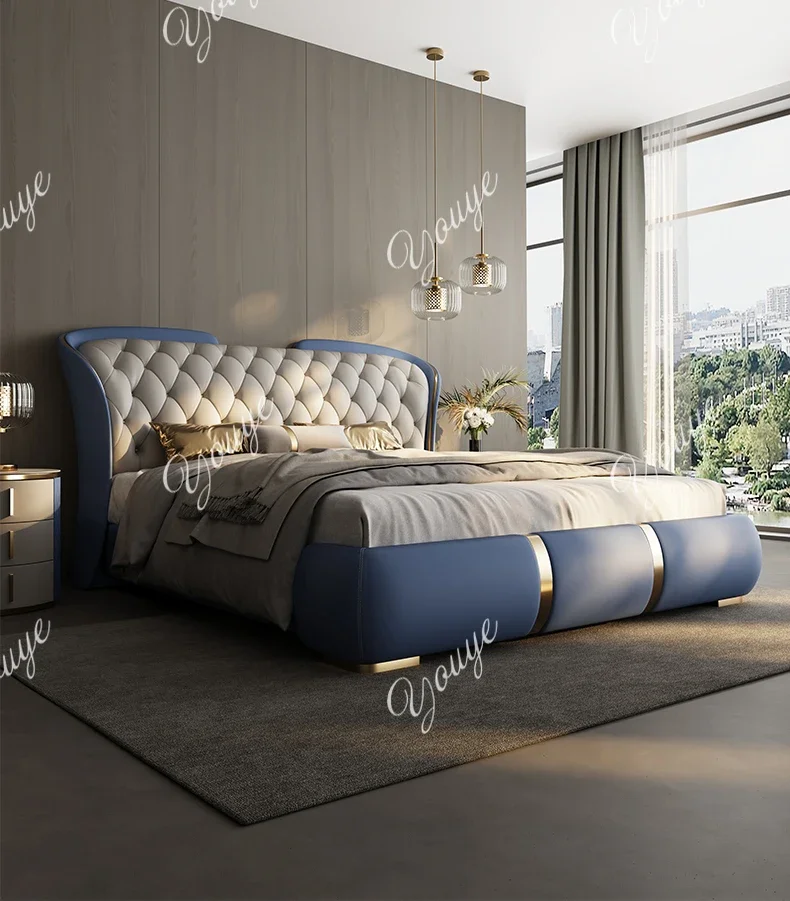 N49 American light luxury villa leather master bedroom large bed pull button modern simple luxury high-end atmospheric wedding b