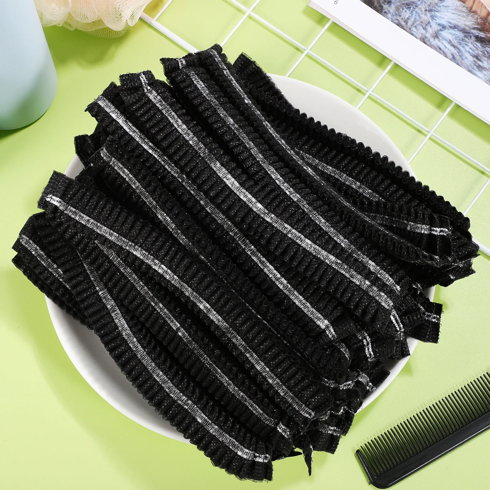 

200pcs Disposable Hair Cap Non 21 Inch Double Elastic Kitchen Food Service Work Bouffant Caps Head Cover