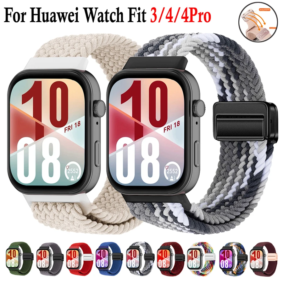 

Magnetic Nylon Loop Strap For Huawei Watch Fit 3/4/4 Pro Braided Elastic Breathable Band For Huawei Watch Fit 3 4 4 Pro Strap