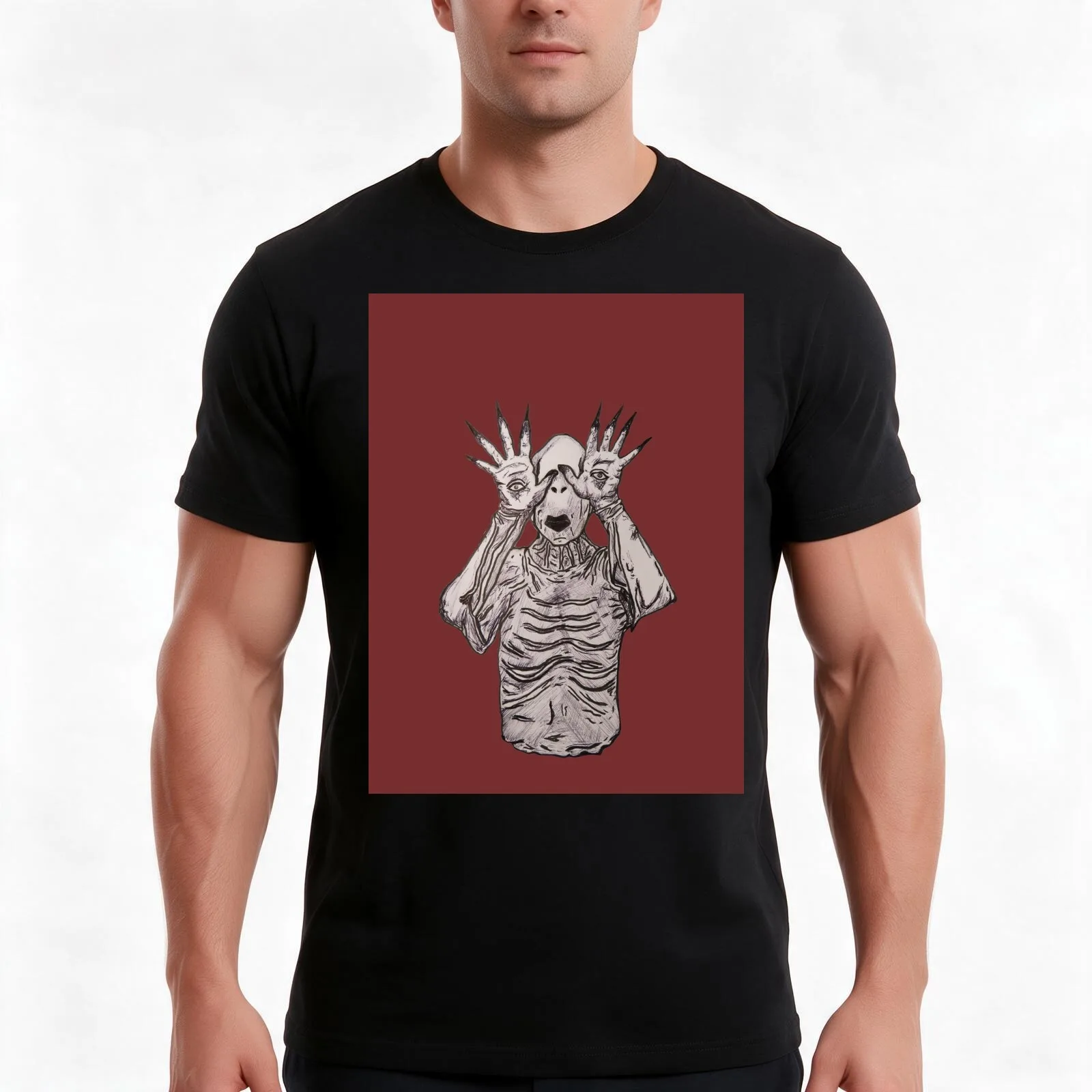 Pale man from Pans Labyrinth ink illustration T-Shirt Summer Casual Cotton Tee Oversized Streetwear Tops Unisex Men Women