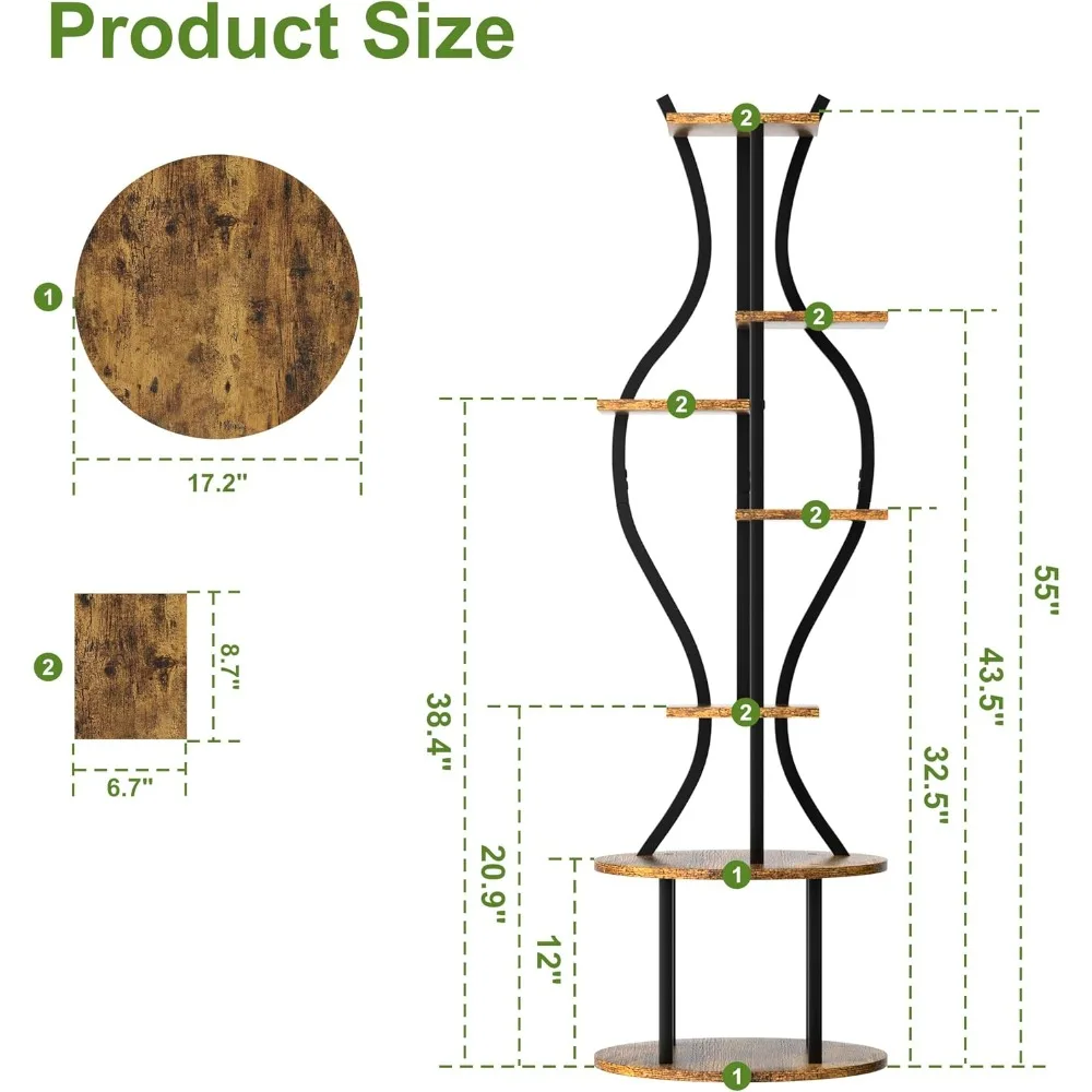 7 Tier Tall Plant Stand Indoor with Grow Lights, Vase Shape Plants Display Rack, 55″ Lighted Plants Shelves Corner Flower Holder