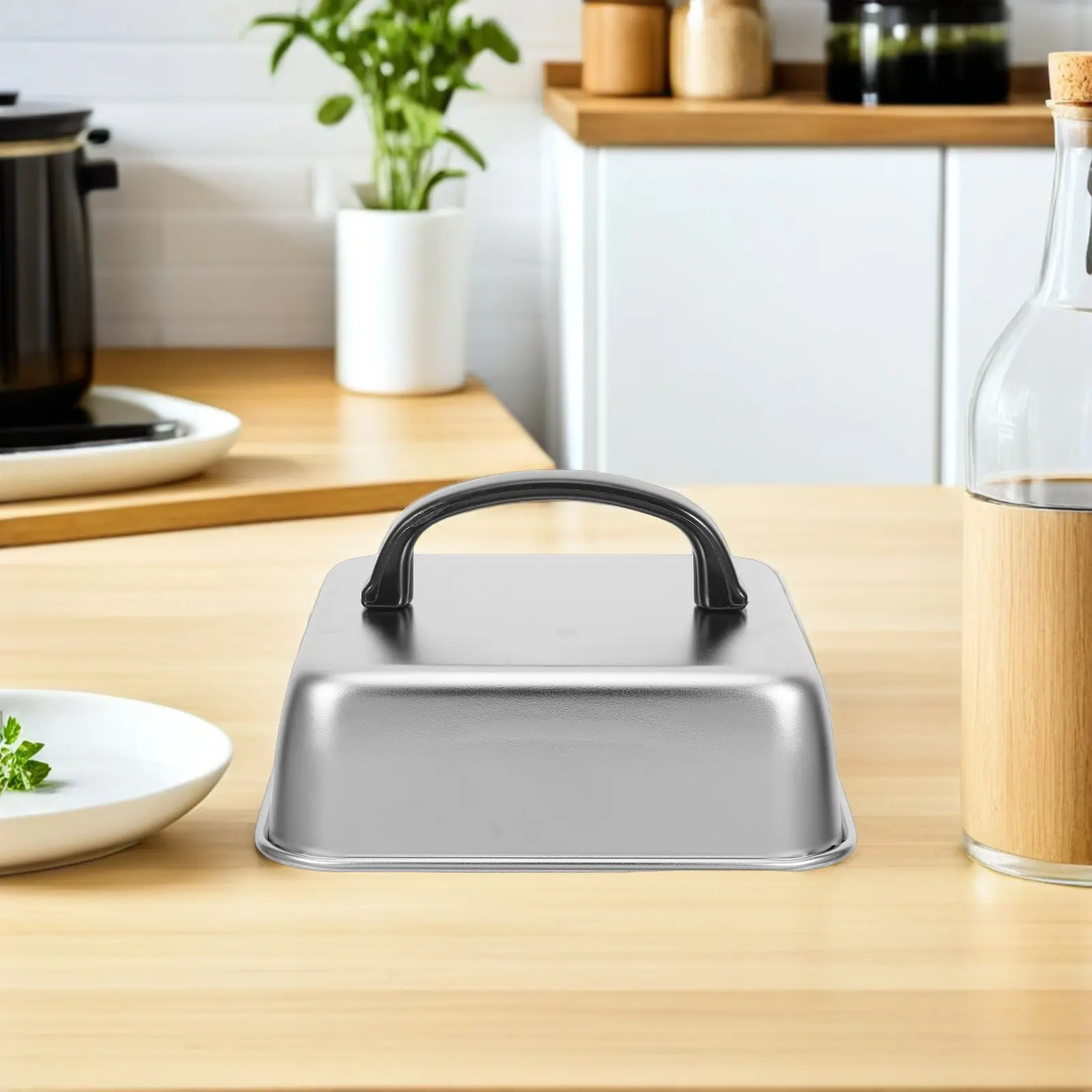 Square Grill Cover Stainless Steel Basting Dome 6 Inch Flat Top Griddle Splatter Guard Cheese Melting Dome Steam Lid Kitchen