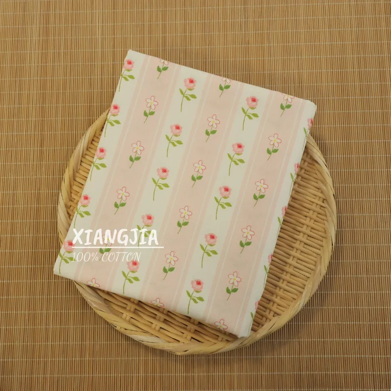 140x50cm Vintage-Stil 40er Jahre Baumwoll-Popeline Stoff mit Blumen- und Streifenmuster für Blusen, Kleider, Röcke und Kinderbekleidung, Nähmaterial – Detail 11