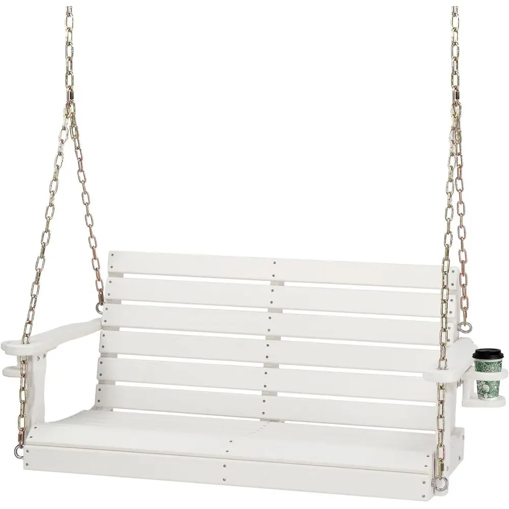 

Двухместные уличные качели для веранды с вращающимся подстаканником, 1,2 м, из HDPE, с регулируемыми цепями для веранды, двора, сада - белые