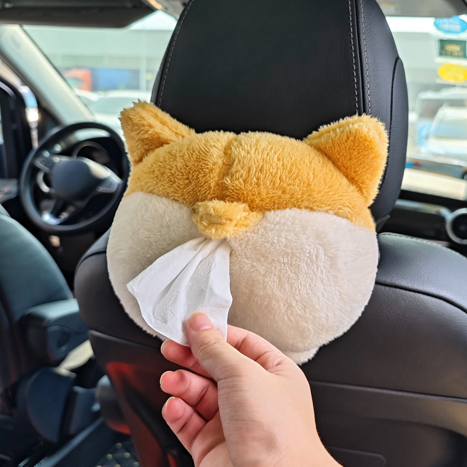 

1Pcs Car Tissue Holder Comfortable Cartoon Corgi Butt Shape Hanging Napkin Dispenser Organizer for Car Sun Visor Headrest Travel