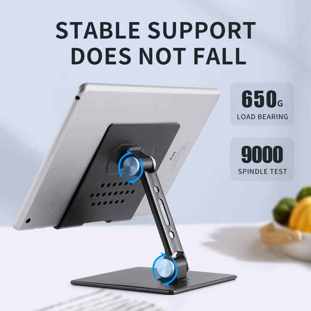 Foldable Height Adjustable Desktop Stand for Phone & Tablet with Heat Dissipation & Compact Storage Base