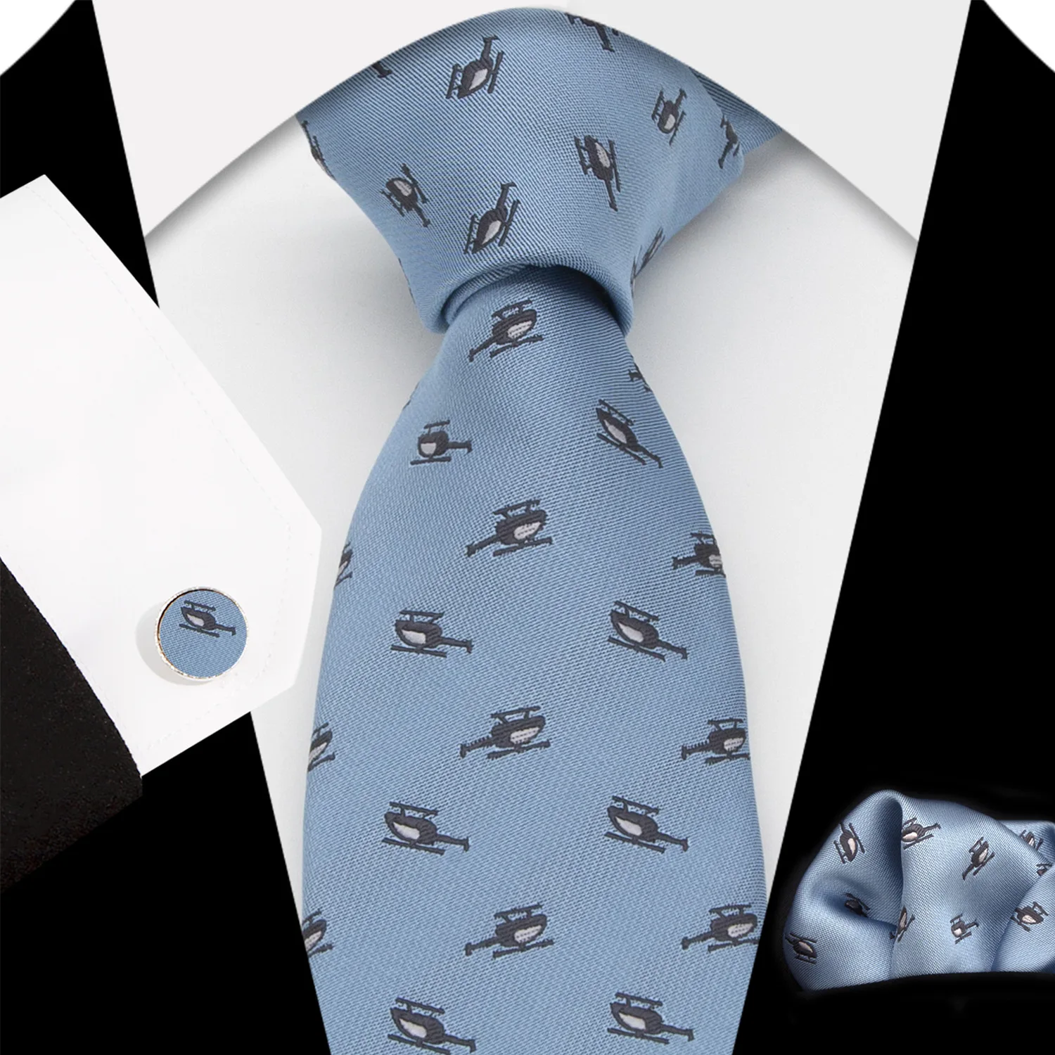 Boys Tie Set, Necktie, Cufflinks Pocket Towel Striped Men's Business Dress Wedding Tie