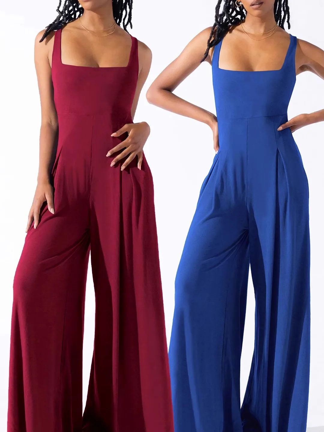 

Color Pure Wide Leg Jumpsuit Strapl High Waist Long Pants Polyester Summer Original Design Women's One-Piece Suits