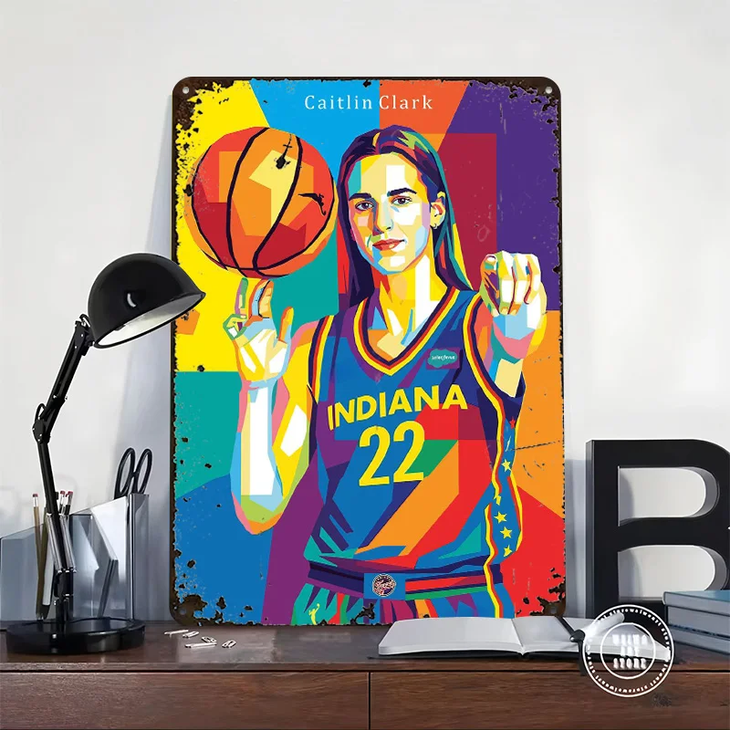 Caitlin Clark Indiana Fever Pop Art Printed Poster Customized Wall Art Retro Vintage Metal Tin Signs for Room Decoration Cozy