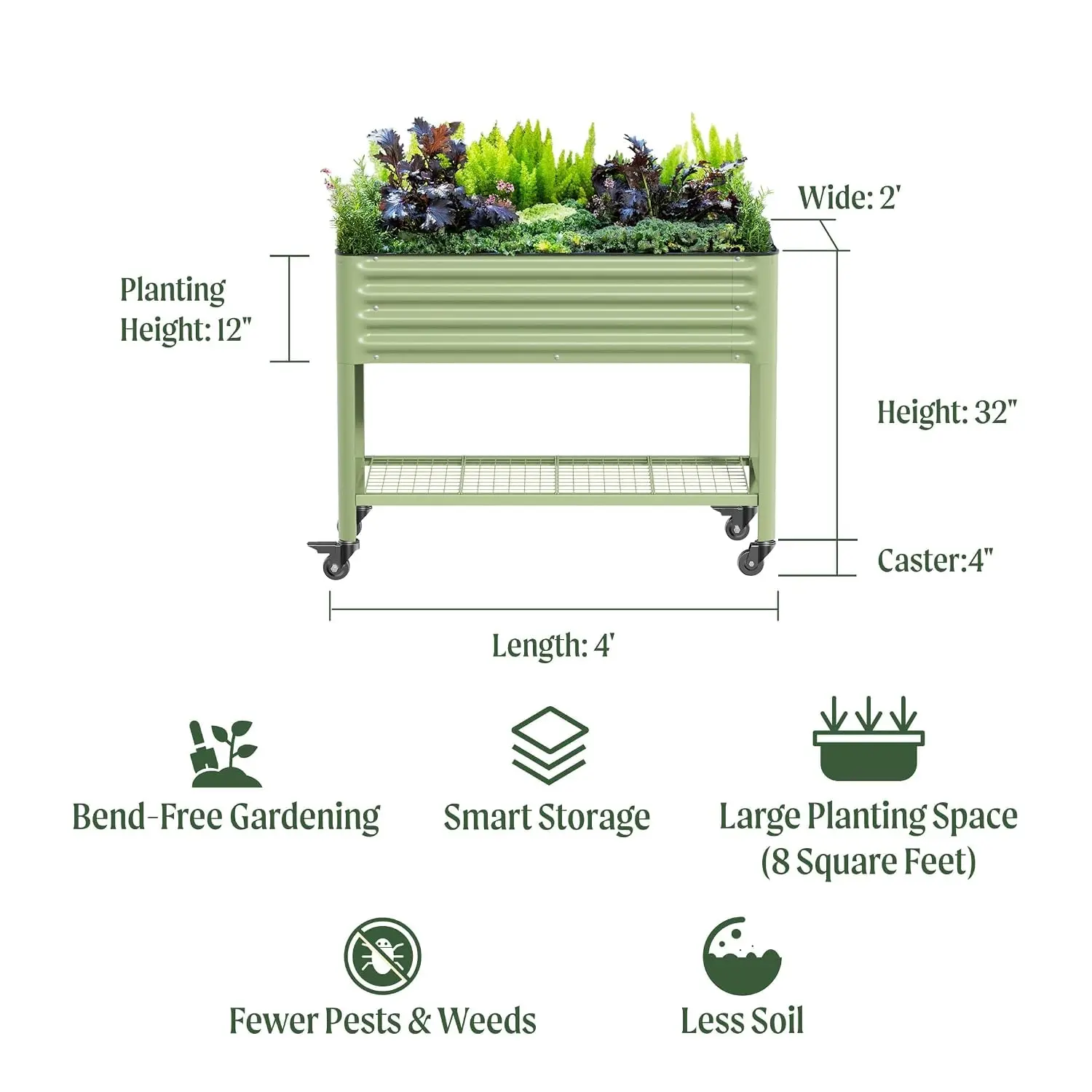 Elevated Raised Garden Bed 2x4ft Outdoor Planter Box with Legs & Storage Rack Patio 700Lbs Capacity Olive Green, Customized