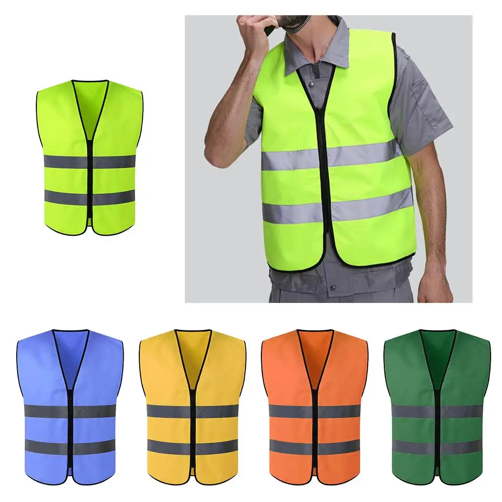 

High Visibility Zipper Front Vest With Reflective Strips, Premium, 5 Colors Optional