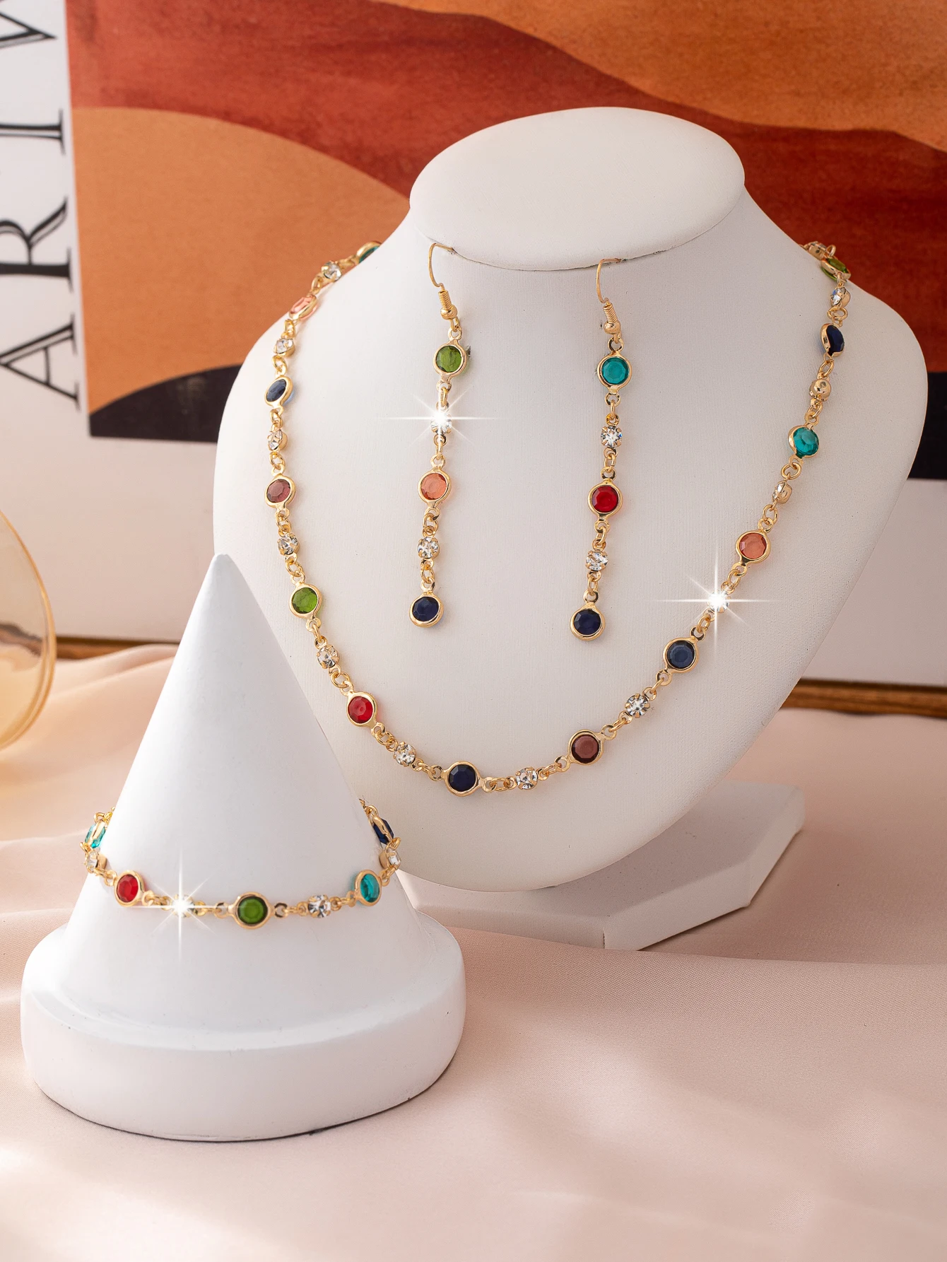 أنيقة، شخصية، فاخرة خفيفة، راقية، أقراط رائعة، سوار، مجموعة قلادة #3