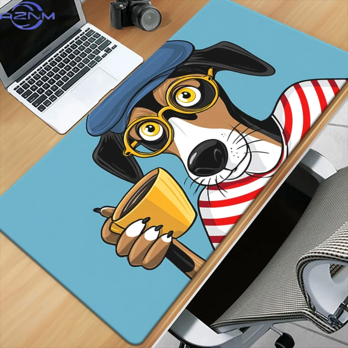 1pc a Dog Design Featuring a Cup And Glasses, High-Definition Printed Desk Pad, Versatile XXL Mousepad, Suitable for Gaming Keyb