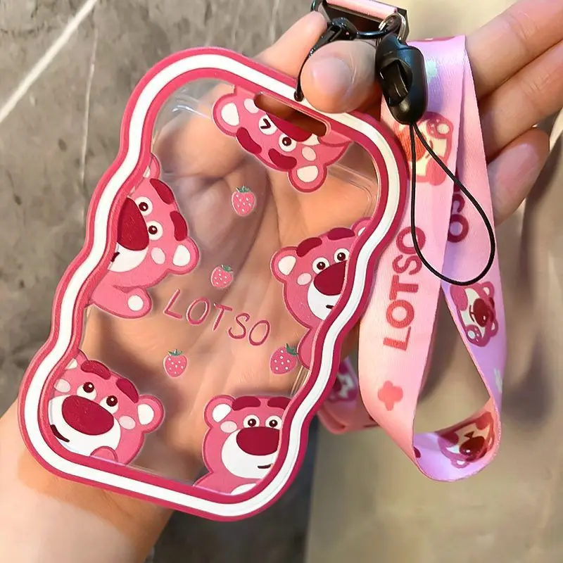

New Girls Lotso Card Holders Bus Cute Cartoon Anime Student Bus Credit Card Cover ID Card Long Cord Transparent Card Holder Gift
