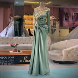 Fashion Sexy Evening Dresses Exquisite Lace Applique Beautiful Round Neck Long Sleeves Gorgeous Satin Customized Prom Gowns 2025