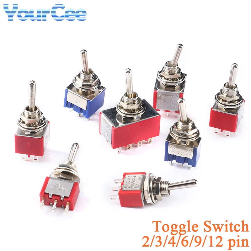 5Pcs MTS-102 103 MTS-202 203 Toggle Switch 250VAC/2A 125VAC/6A ON-OFF-ON / ON-OFF 3/2 Position 2/3/4/6/9/12 pin Mini Switch DPDT