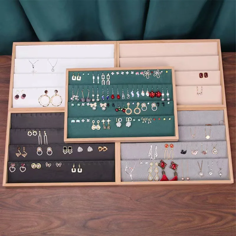 

Деревянный бархатный лоток для демонстрации ювелирных изделий, серьги, ожерелье, браслет, кулон, органайзер, лоток для хранения ювелирных изделий, стойка, витрина, реквизит