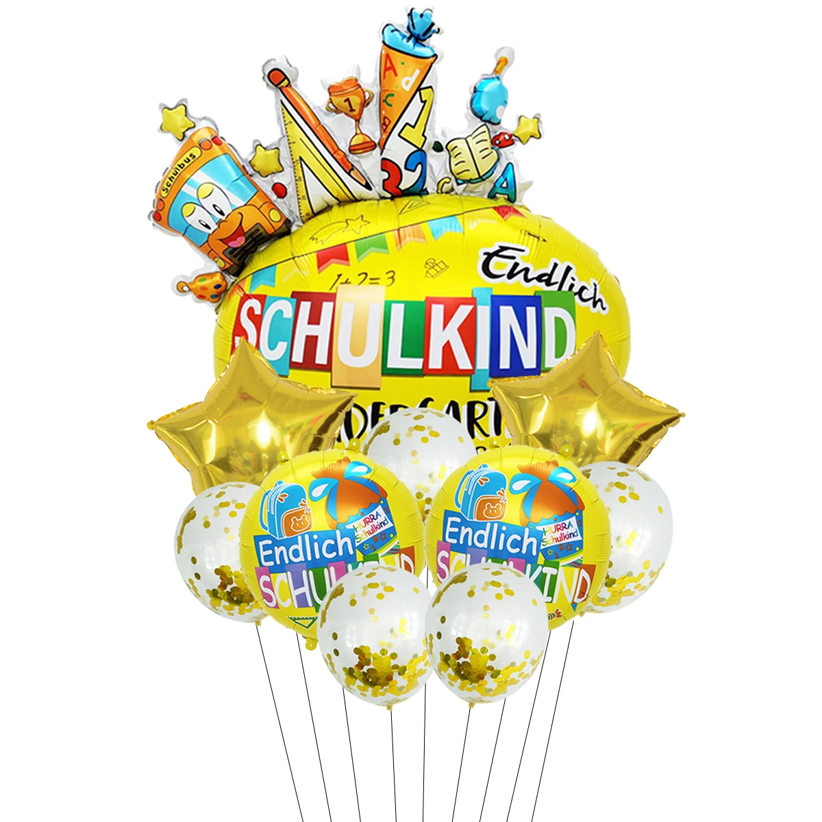 10 Stück Deutscher Buchstabe Schulkind Back to School Luftballons Set Eiscreme Hurra Schulkind Schwarz zur Schule Dekorationen