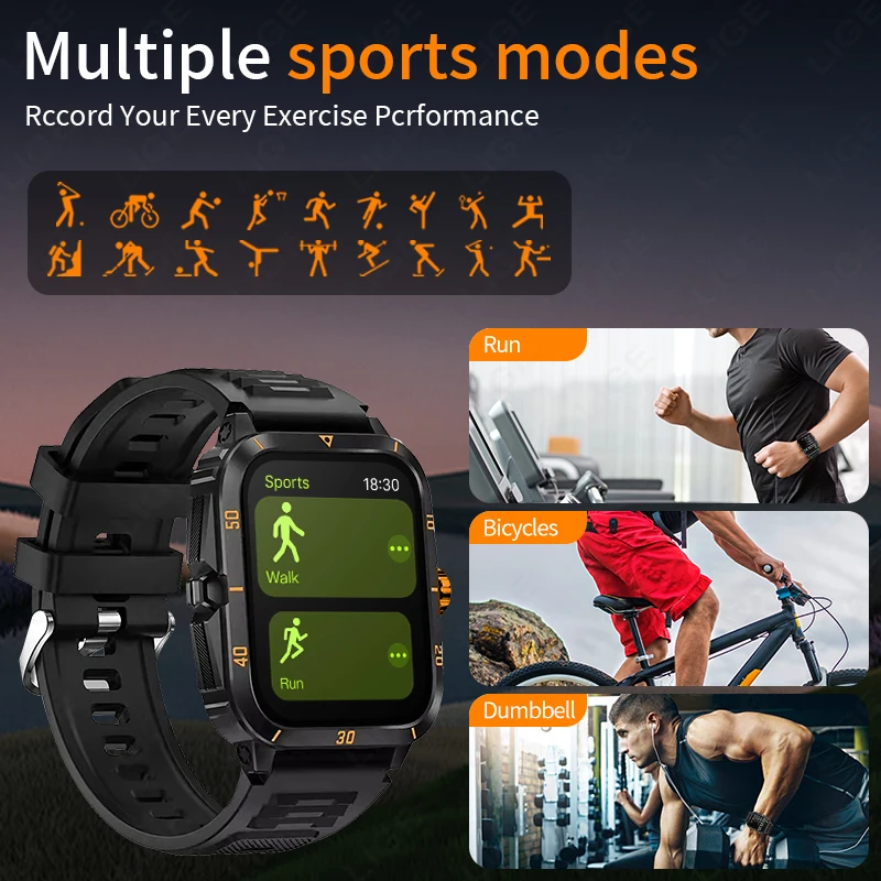 LIGE Orologio intelligente militare da uomo Impermeabile Outdoor Silicone Sport Fitness Tracker Monitor sanitario Chiamata Bluetooth Orologi intelligenti da uomo