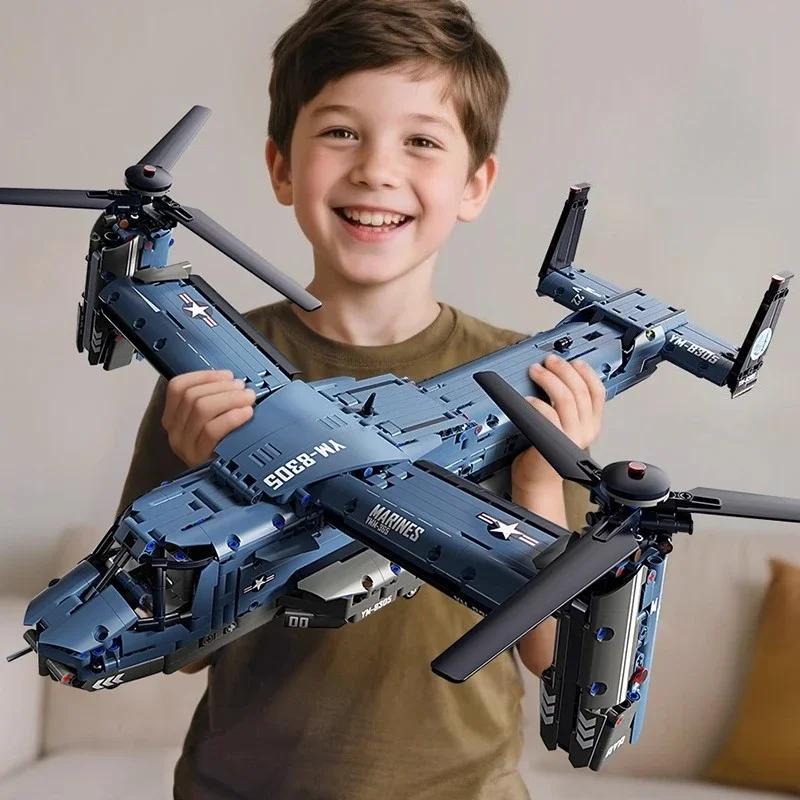 

Moc V-22 Tiltrotor Aircraft Helicopter Building Blocks Child Military Airplane Model Aircraft Bricks Kit Toys Home Decor 1389PCS